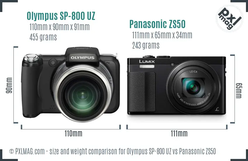 Olympus SP-800 UZ vs Panasonic ZS50 size comparison