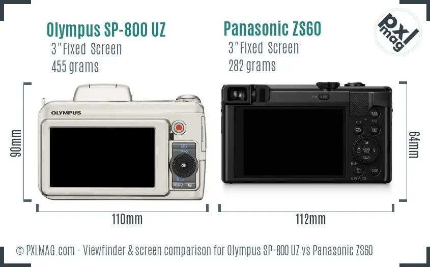 Olympus SP-800 UZ vs Panasonic ZS60 Screen and Viewfinder comparison