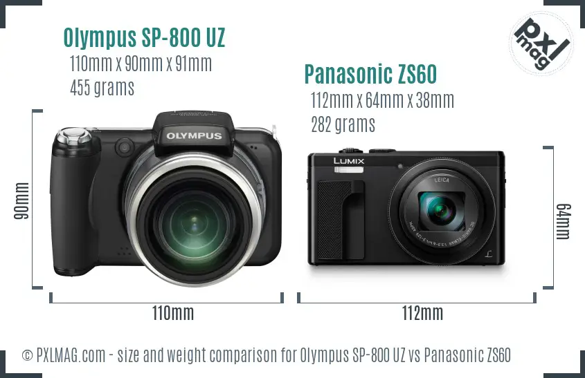 Olympus SP-800 UZ vs Panasonic ZS60 size comparison