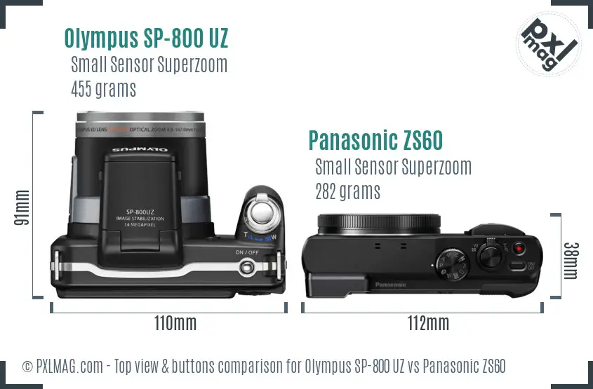 Olympus SP-800 UZ vs Panasonic ZS60 top view buttons comparison