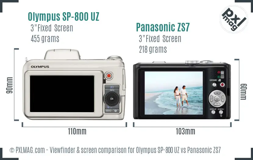 Olympus SP-800 UZ vs Panasonic ZS7 Screen and Viewfinder comparison