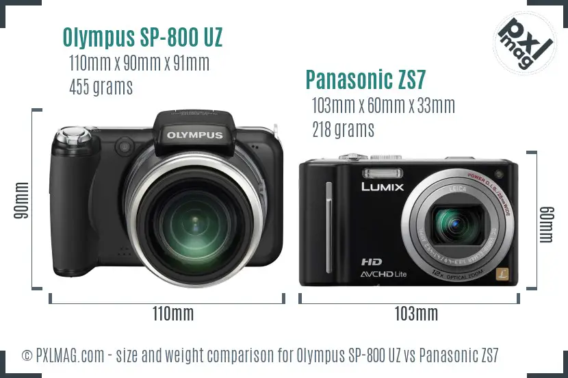Olympus SP-800 UZ vs Panasonic ZS7 size comparison