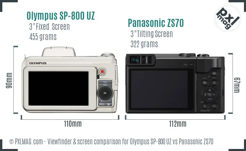 Olympus SP-800 UZ vs Panasonic ZS70 Screen and Viewfinder comparison