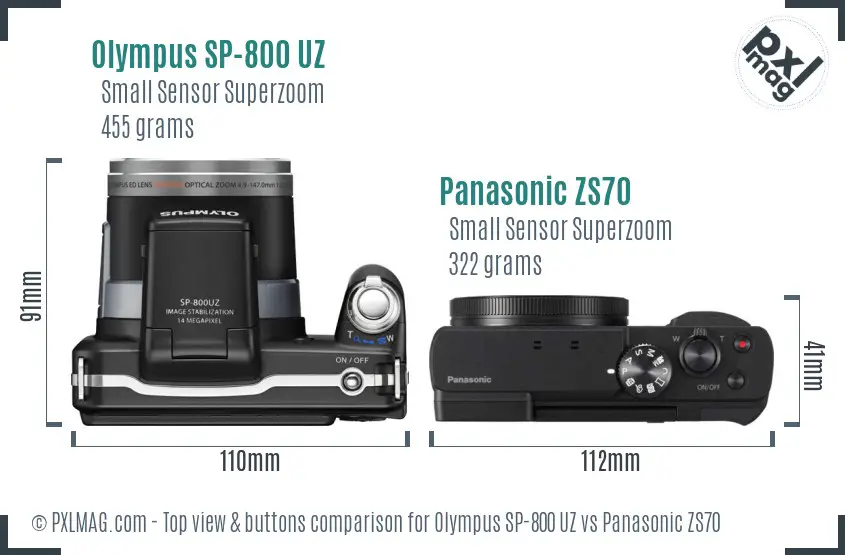 Olympus SP-800 UZ vs Panasonic ZS70 top view buttons comparison