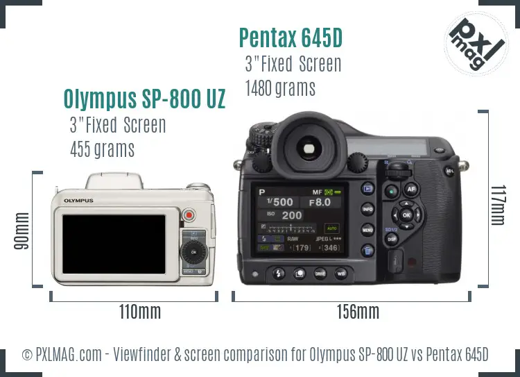 Olympus SP-800 UZ vs Pentax 645D Screen and Viewfinder comparison