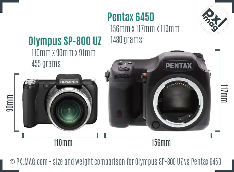 Olympus SP-800 UZ vs Pentax 645D size comparison