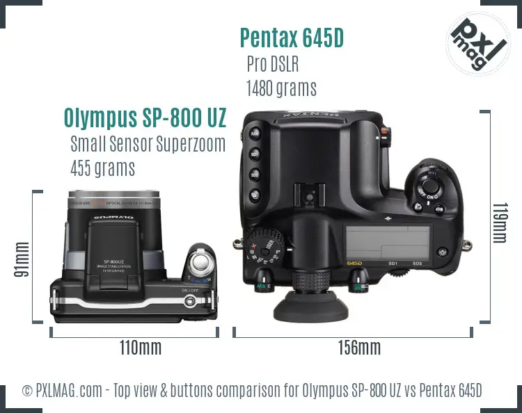 Olympus SP-800 UZ vs Pentax 645D top view buttons comparison