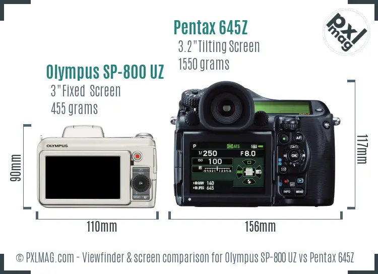 Olympus SP-800 UZ vs Pentax 645Z Screen and Viewfinder comparison