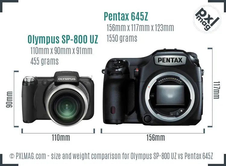 Olympus SP-800 UZ vs Pentax 645Z size comparison