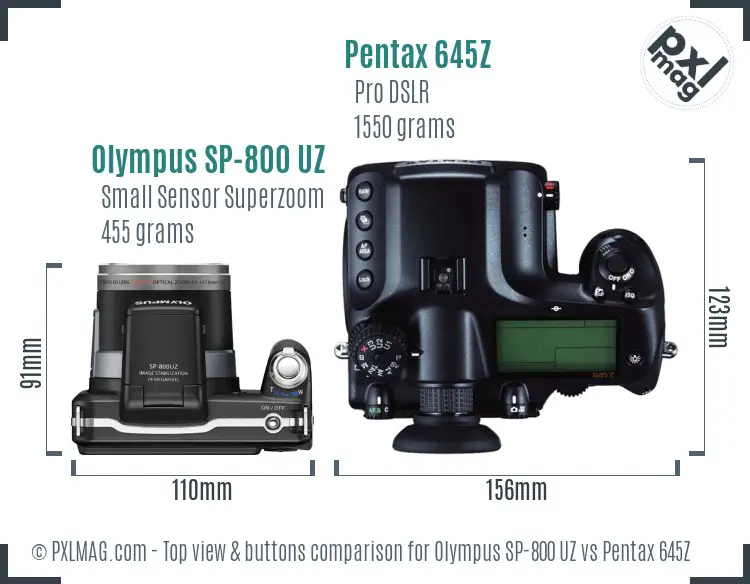 Olympus SP-800 UZ vs Pentax 645Z top view buttons comparison