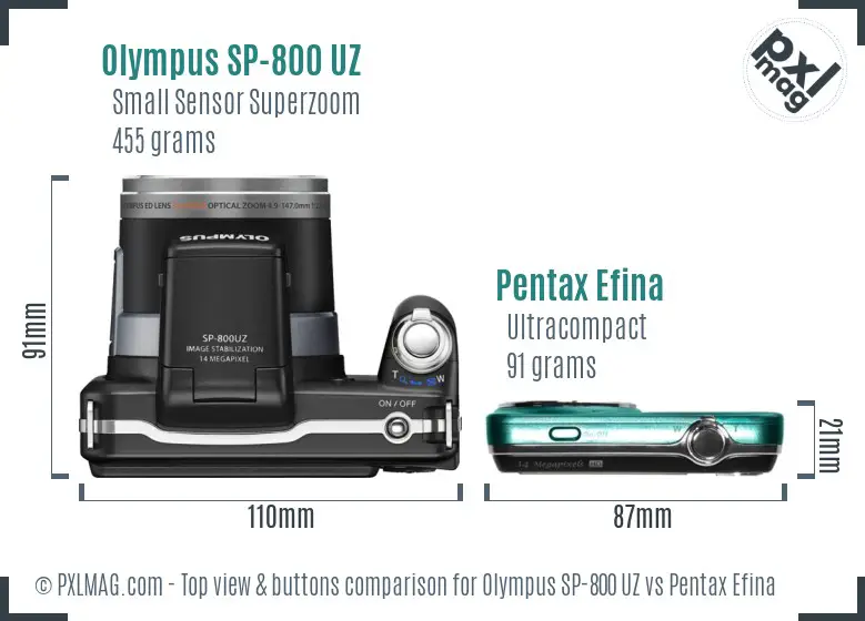 Olympus SP-800 UZ vs Pentax Efina top view buttons comparison