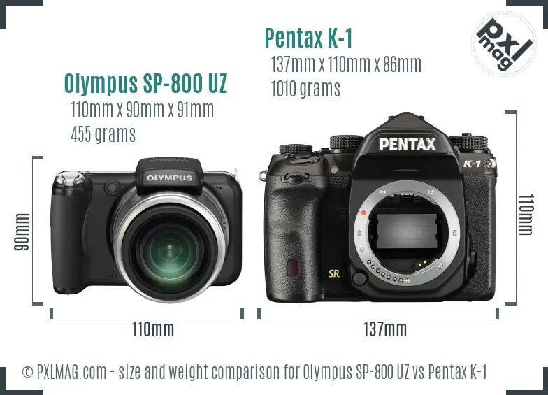 Olympus SP-800 UZ vs Pentax K-1 size comparison
