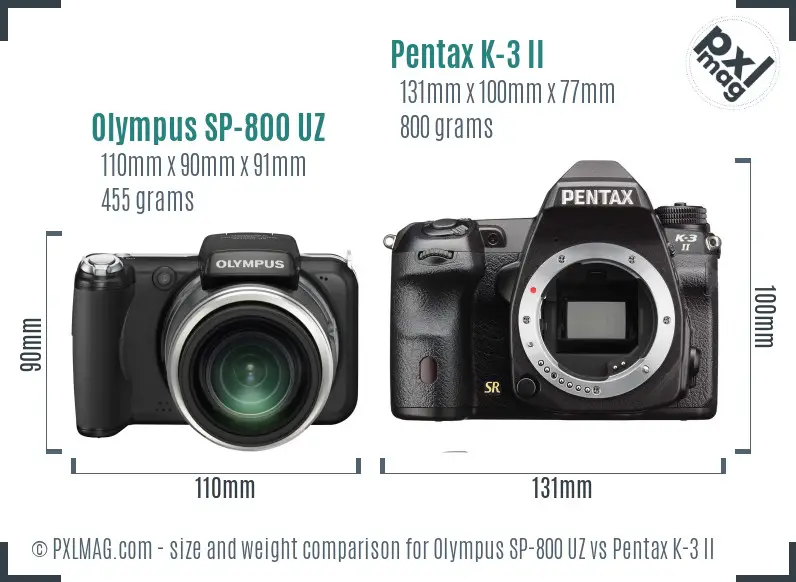 Olympus SP-800 UZ vs Pentax K-3 II size comparison