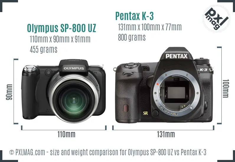 Olympus SP-800 UZ vs Pentax K-3 size comparison