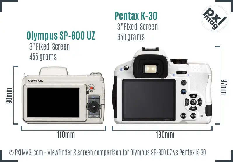Olympus SP-800 UZ vs Pentax K-30 Screen and Viewfinder comparison