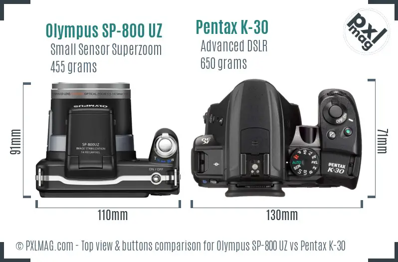 Olympus SP-800 UZ vs Pentax K-30 top view buttons comparison
