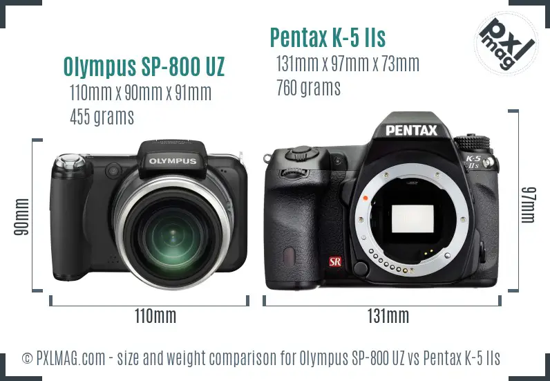 Olympus SP-800 UZ vs Pentax K-5 IIs size comparison