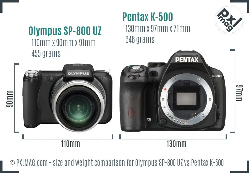 Olympus SP-800 UZ vs Pentax K-500 size comparison