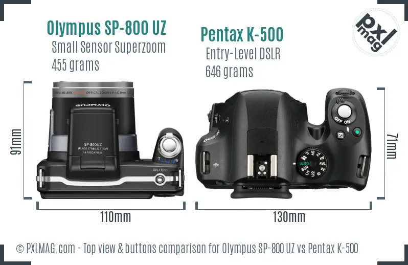 Olympus SP-800 UZ vs Pentax K-500 top view buttons comparison