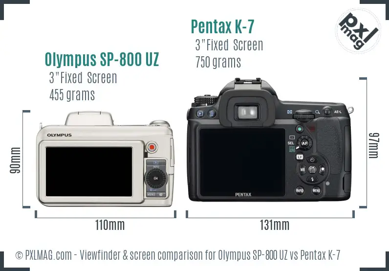 Olympus SP-800 UZ vs Pentax K-7 Screen and Viewfinder comparison