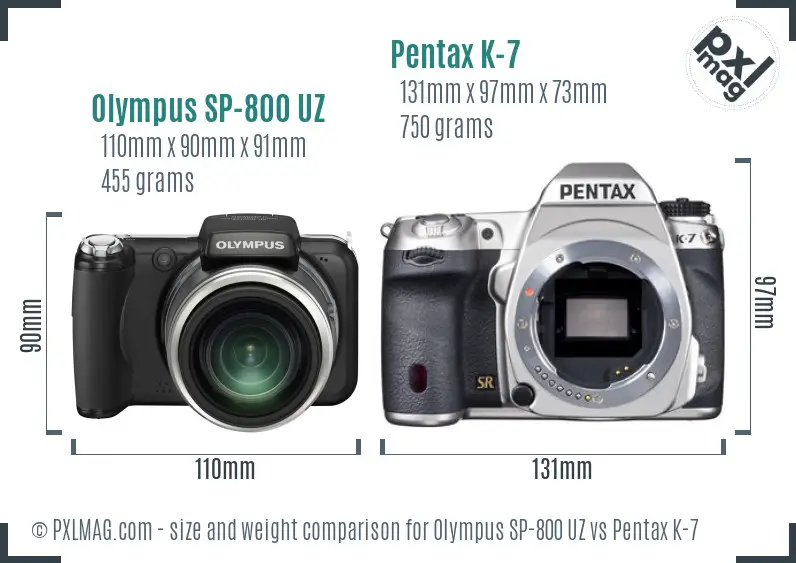 Olympus SP-800 UZ vs Pentax K-7 size comparison
