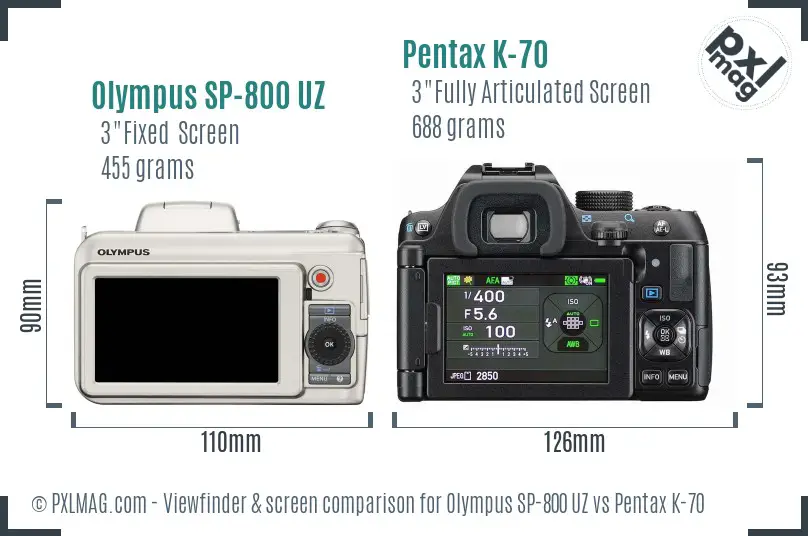 Olympus SP-800 UZ vs Pentax K-70 Screen and Viewfinder comparison