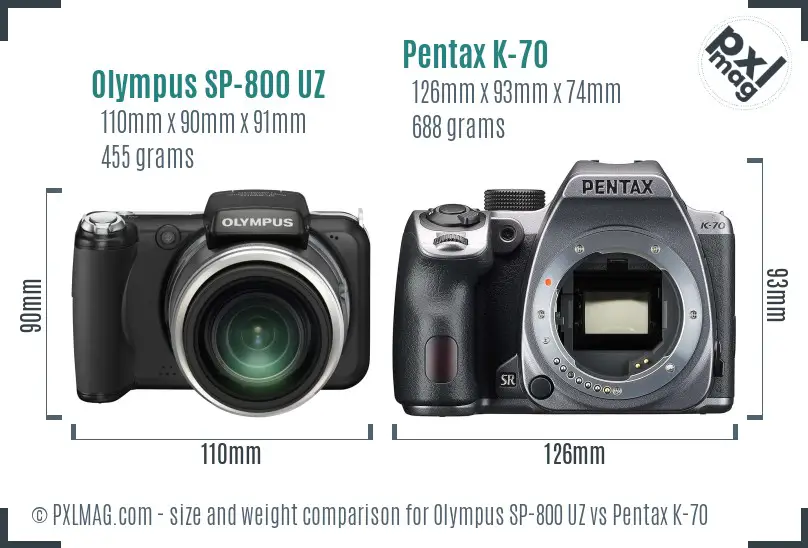 Olympus SP-800 UZ vs Pentax K-70 size comparison