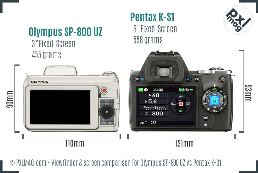 Olympus SP-800 UZ vs Pentax K-S1 Screen and Viewfinder comparison