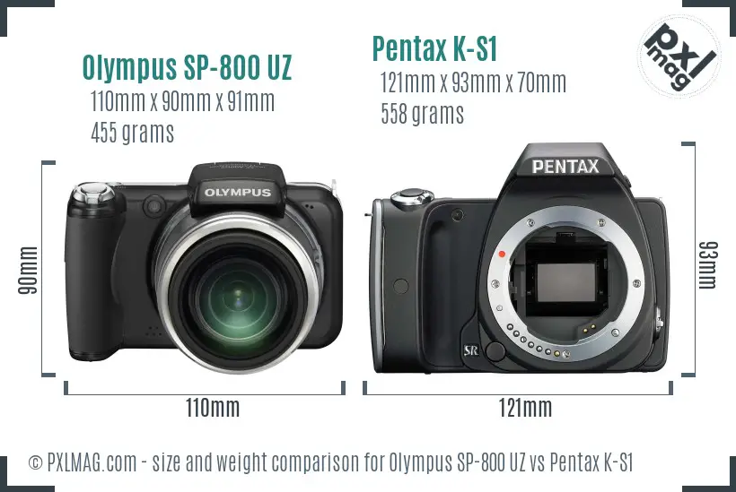 Olympus SP-800 UZ vs Pentax K-S1 size comparison