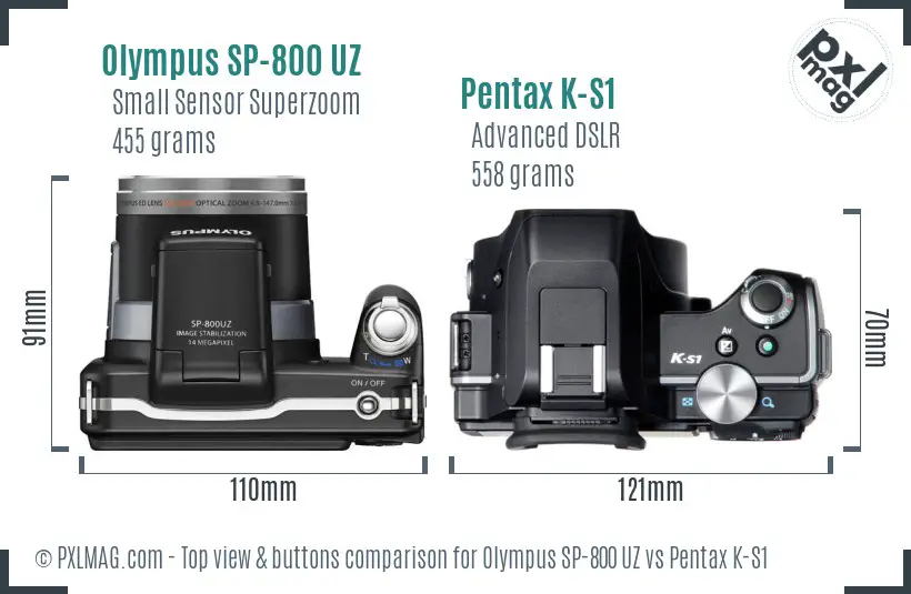 Olympus SP-800 UZ vs Pentax K-S1 top view buttons comparison