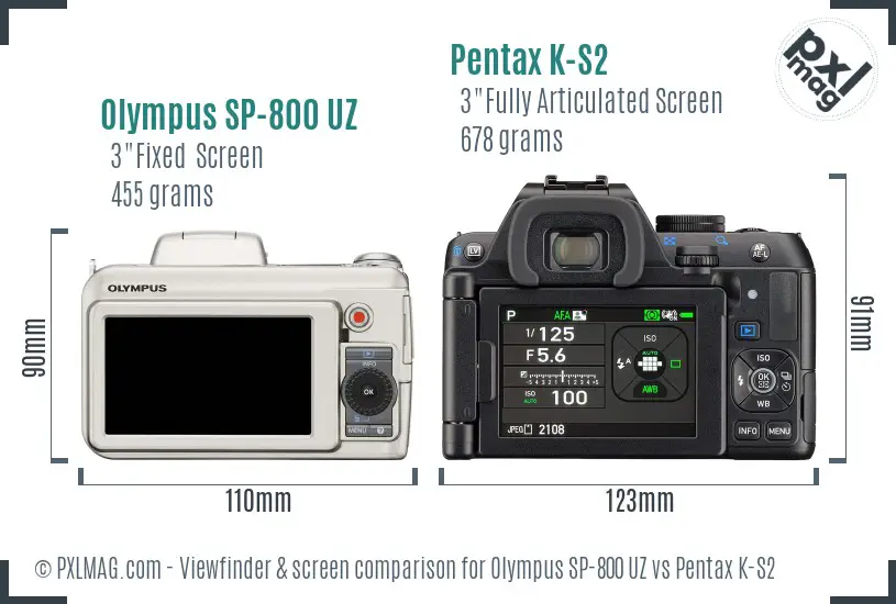 Olympus SP-800 UZ vs Pentax K-S2 Screen and Viewfinder comparison