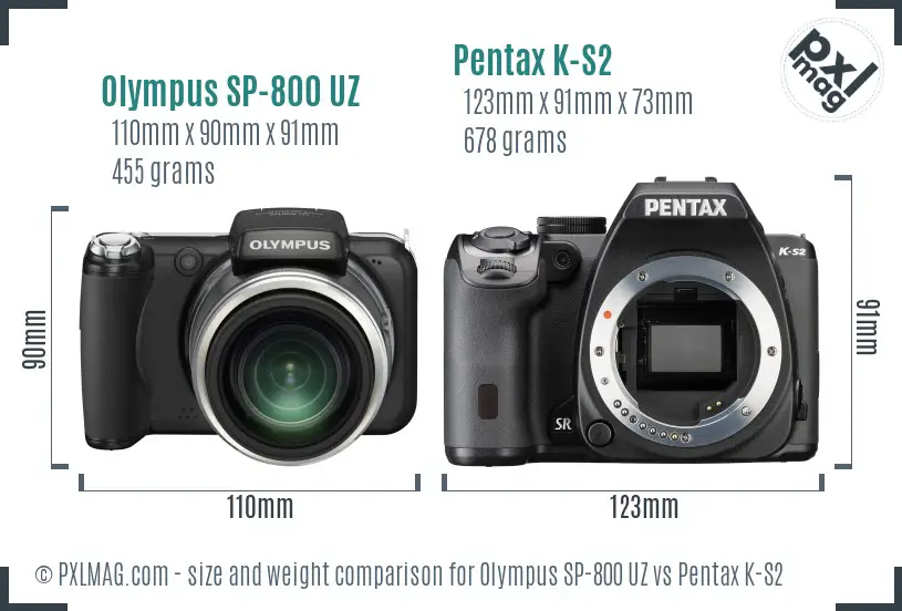 Olympus SP-800 UZ vs Pentax K-S2 size comparison