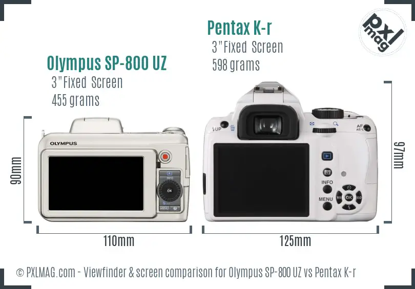 Olympus SP-800 UZ vs Pentax K-r Screen and Viewfinder comparison