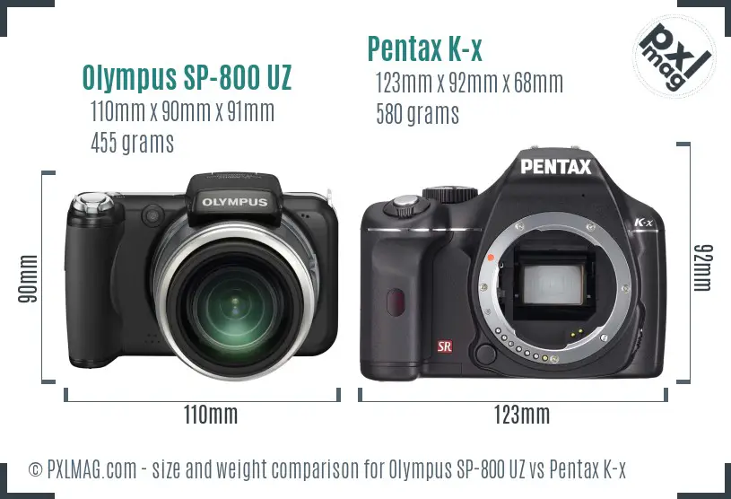 Olympus SP-800 UZ vs Pentax K-x size comparison