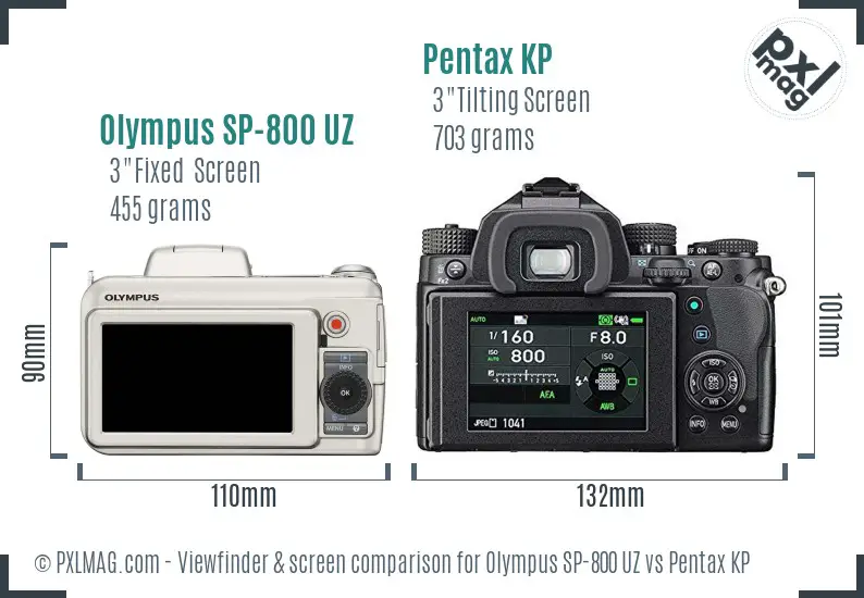 Olympus SP-800 UZ vs Pentax KP Screen and Viewfinder comparison