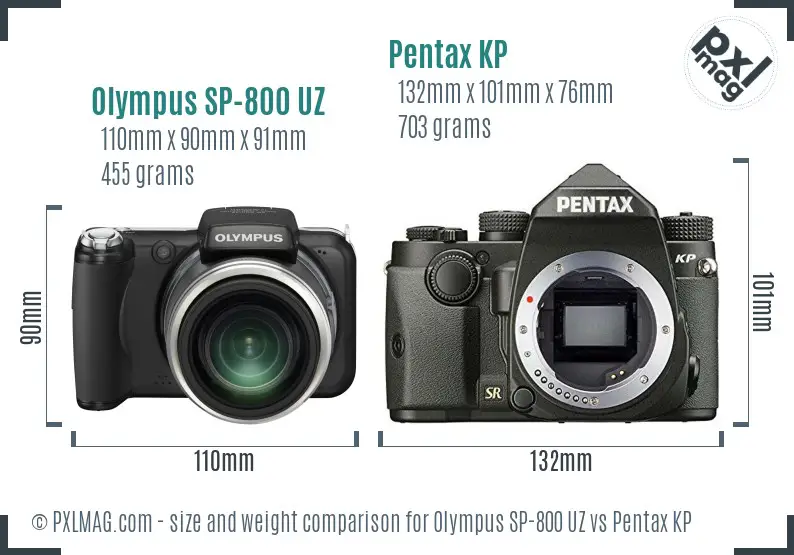 Olympus SP-800 UZ vs Pentax KP size comparison