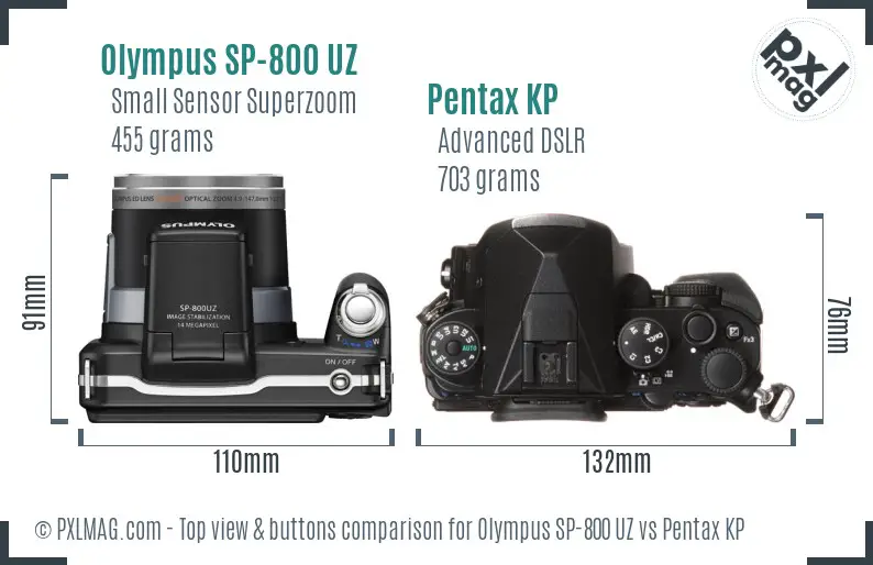 Olympus SP-800 UZ vs Pentax KP top view buttons comparison