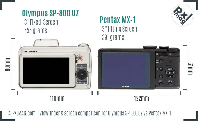 Olympus SP-800 UZ vs Pentax MX-1 Screen and Viewfinder comparison