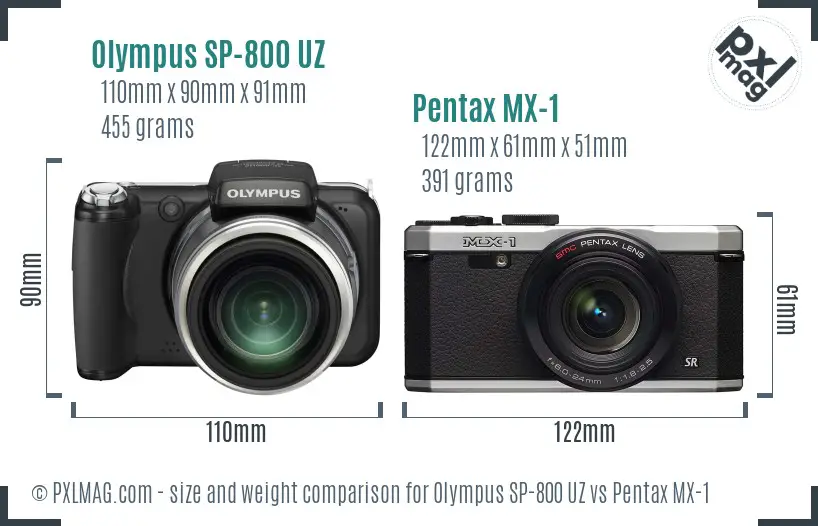 Olympus SP-800 UZ vs Pentax MX-1 size comparison