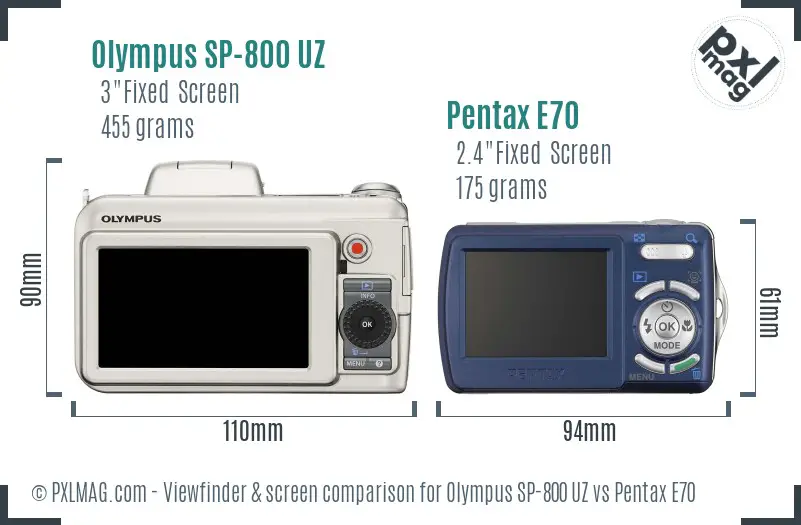 Olympus SP-800 UZ vs Pentax E70 Screen and Viewfinder comparison
