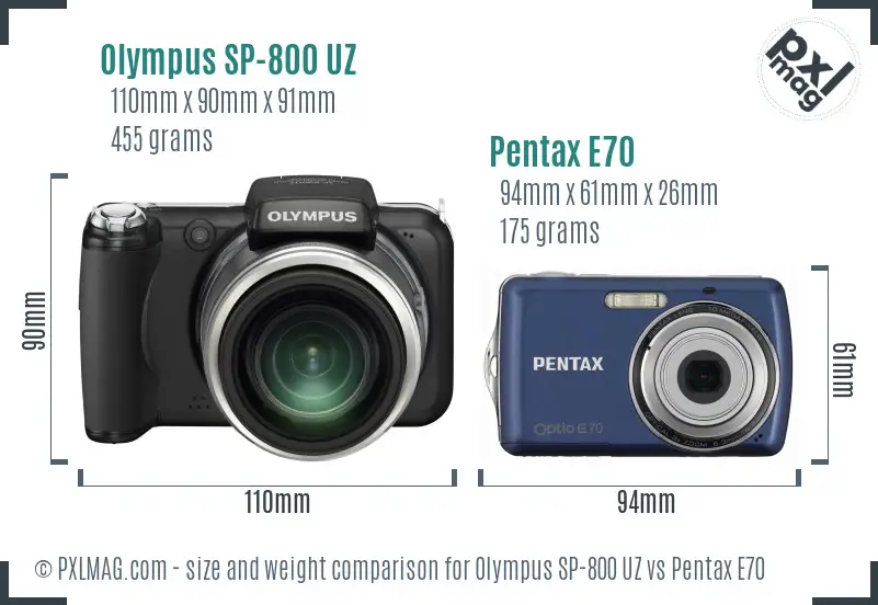 Olympus SP-800 UZ vs Pentax E70 size comparison