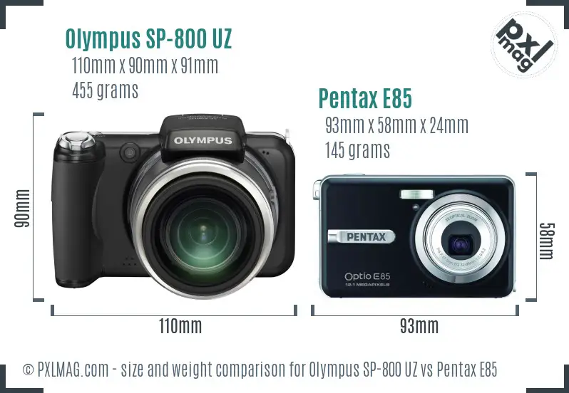 Olympus SP-800 UZ vs Pentax E85 size comparison