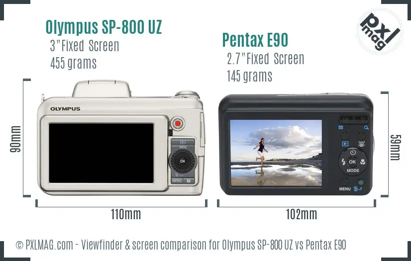 Olympus SP-800 UZ vs Pentax E90 Screen and Viewfinder comparison