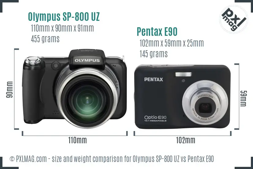 Olympus SP-800 UZ vs Pentax E90 size comparison