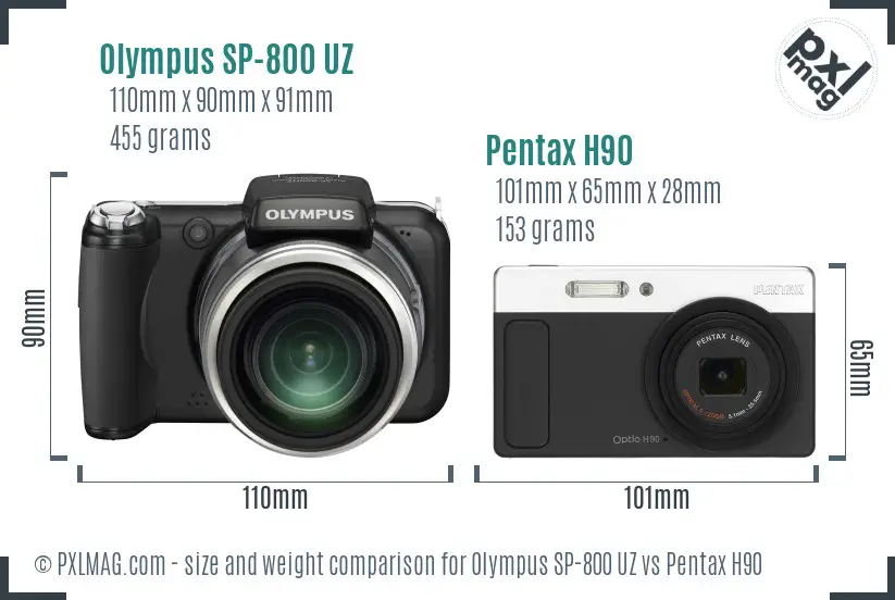 Olympus SP-800 UZ vs Pentax H90 size comparison