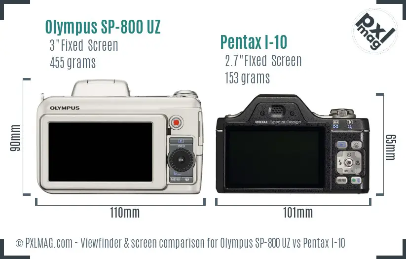 Olympus SP-800 UZ vs Pentax I-10 Screen and Viewfinder comparison