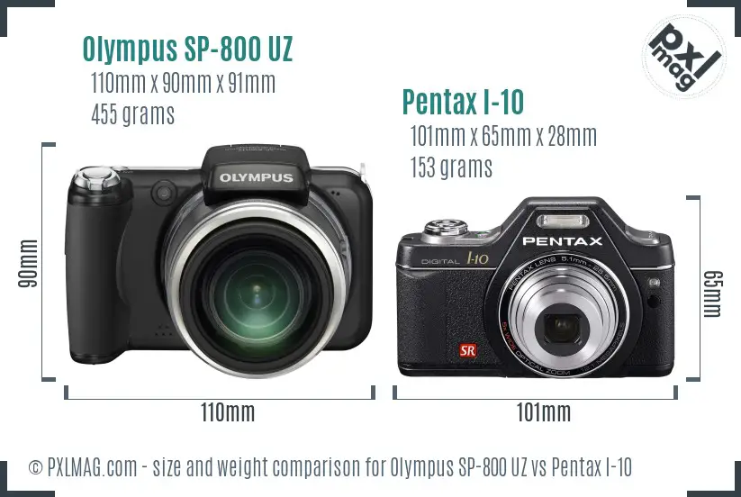 Olympus SP-800 UZ vs Pentax I-10 size comparison