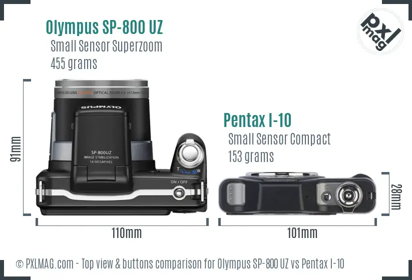 Olympus SP-800 UZ vs Pentax I-10 top view buttons comparison