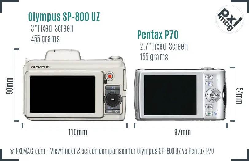 Olympus SP-800 UZ vs Pentax P70 Screen and Viewfinder comparison