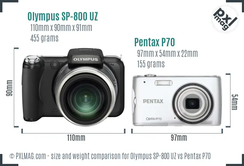 Olympus SP-800 UZ vs Pentax P70 size comparison